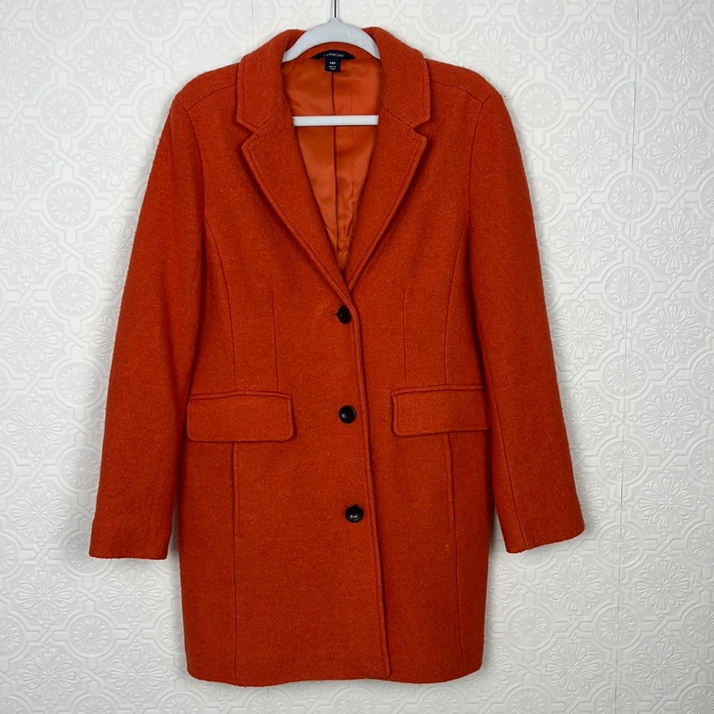 Lands End Wool Blend Pea Coat Trench Orange Bold Solid Color Fancy Formal